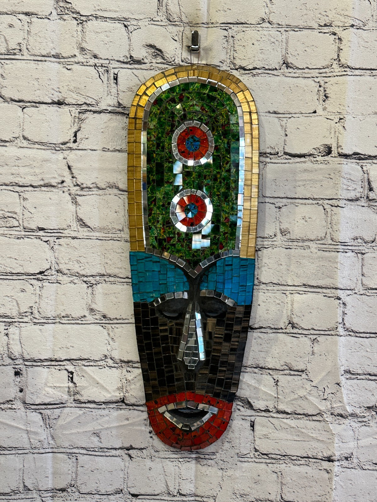 50cm Mosaic Mirror Mask Carved Painted Ethnic Tribal Wall Art Handmade Design 92