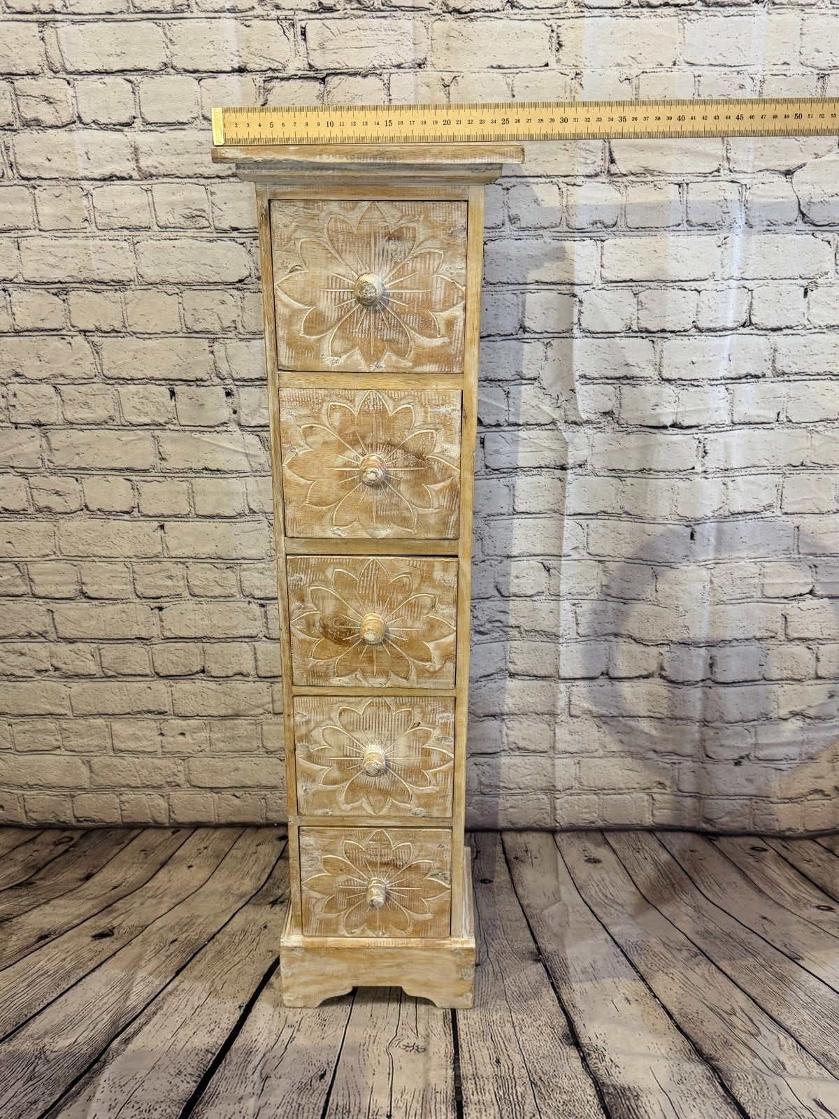 100cm x 25cm White 5 Draw Pillar Wooden Side Cabinet Living Storage Furniture7