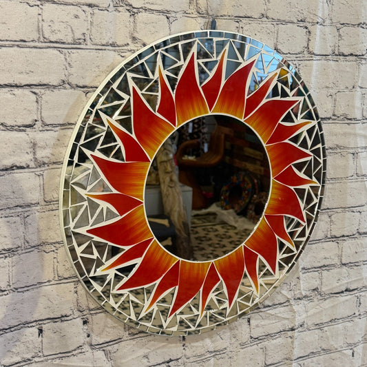 Red Sun Flame Mosaic Tile Wall Mirror 50cm x 50cm 20 Inches Handmade0