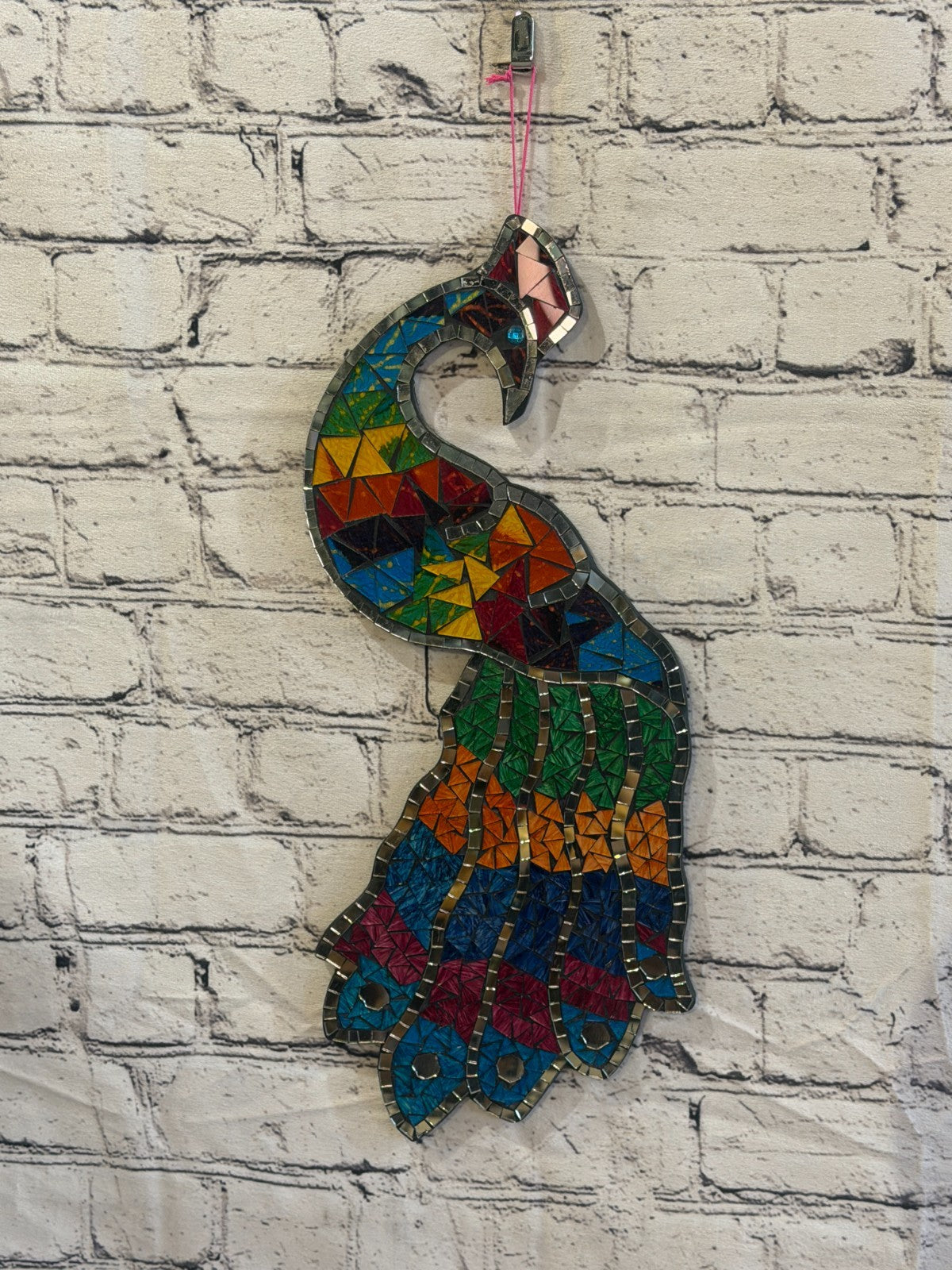 Rainbow Mulitcoloured Peacock Mosaic Tile Wall Mirror 45cm x 20cm Handmade New2