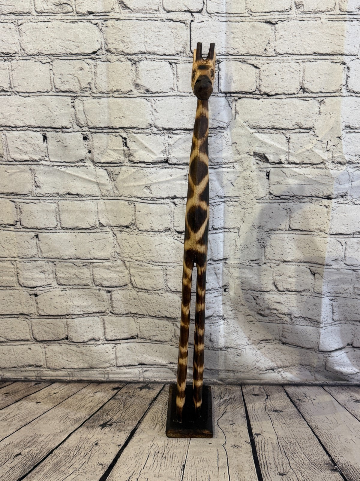60cm Burnt Wooden Giraffe Standing Single Carved Solid Wood Giraffe Handmade1