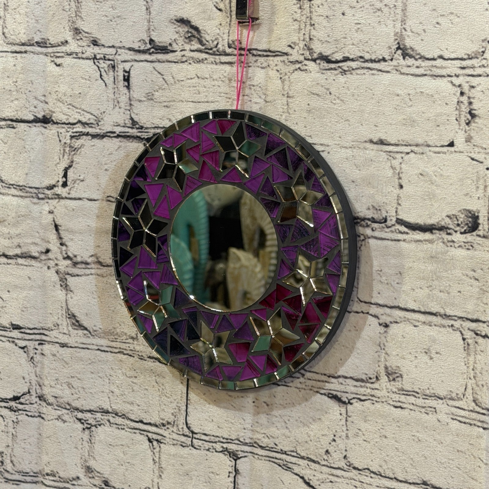 Purple Star Black Mosaic Tile Wall Mirror 20cm x 20cm 8 Inches Handmade1