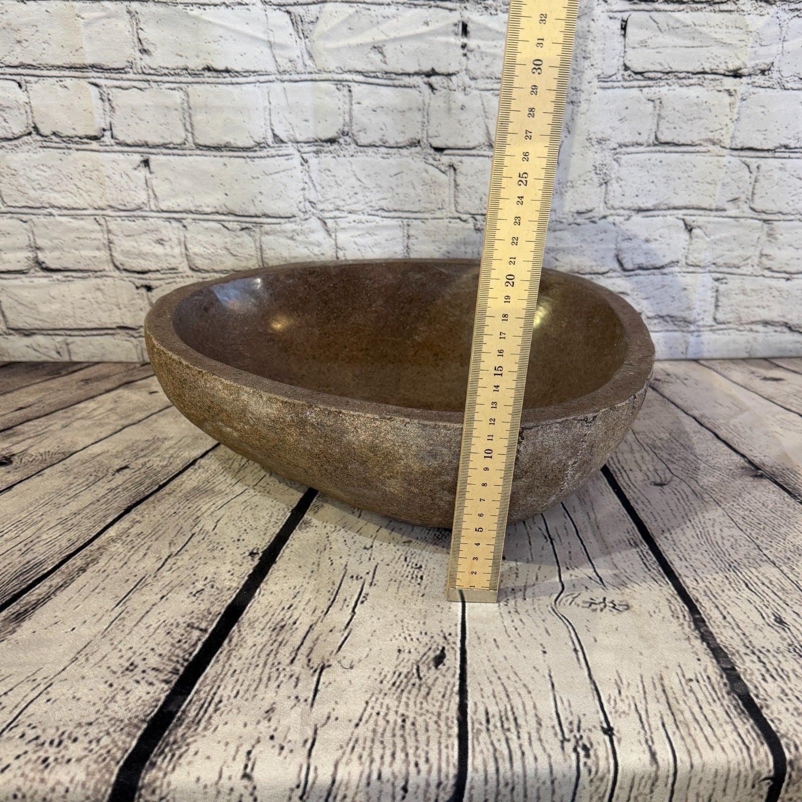36cm x 32cm Wash Basin Bathroom Counter Top Washing River Stone Bowl Sink No 285