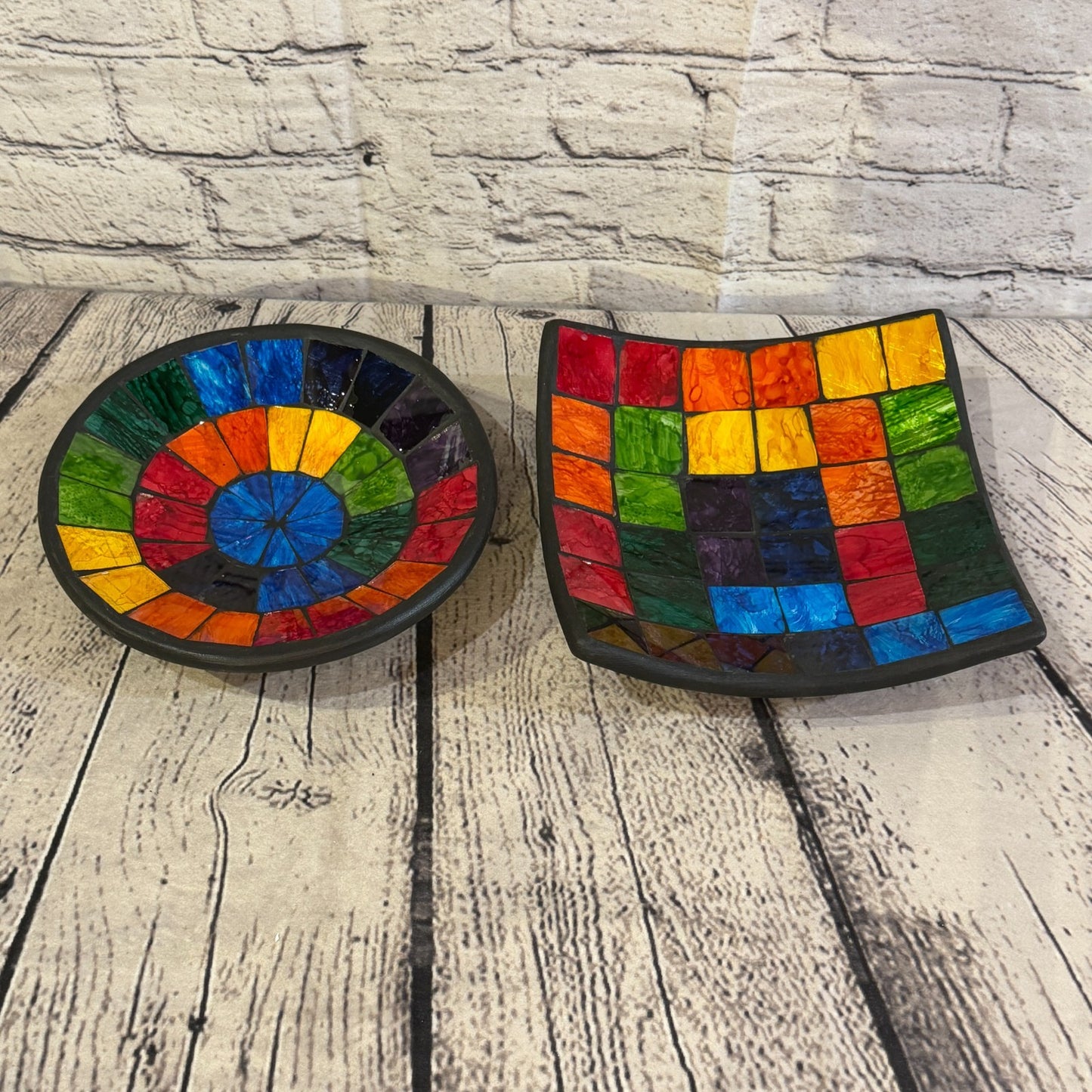 30cm Rainbow Block Square Mosaic Handmade Ceramic Glass Tile Bowl Fruit5