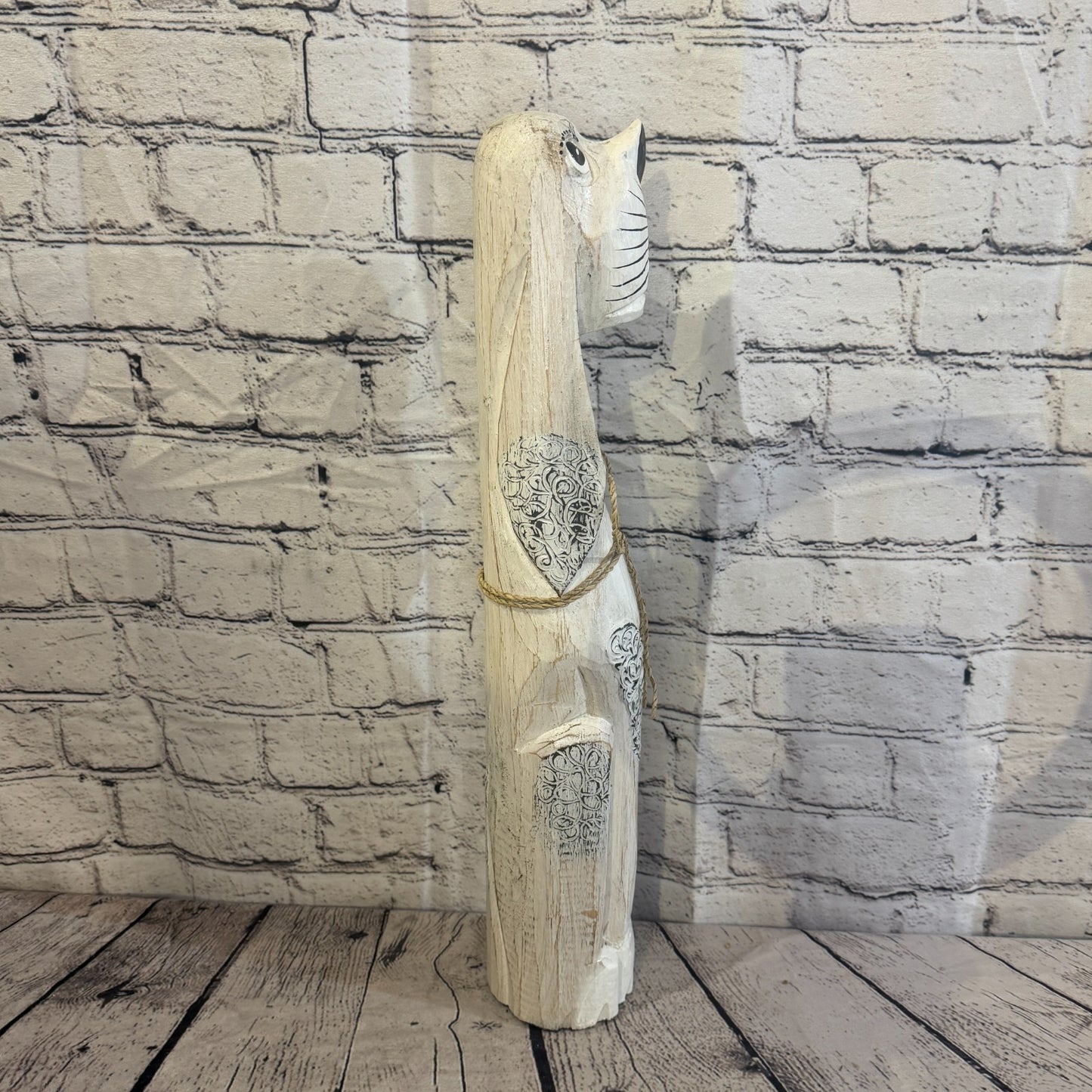 50cm White Wooden Shabby Dog Statue Ornament Fair Trade Handcarved3