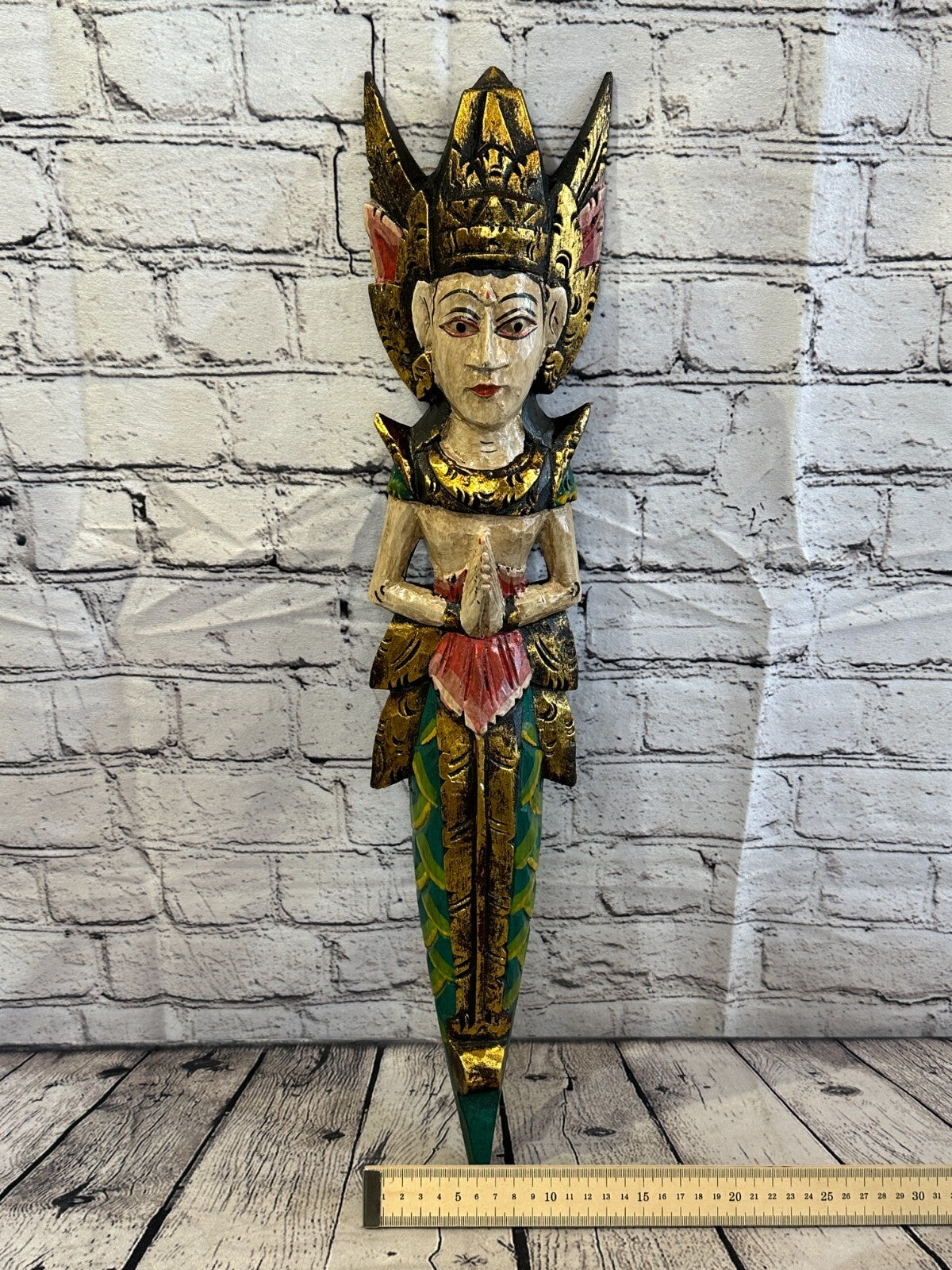 Plain Antique Colour Sita Dewi Bali Rice Goddess Wings Mermaid Wood 60cm Pair8