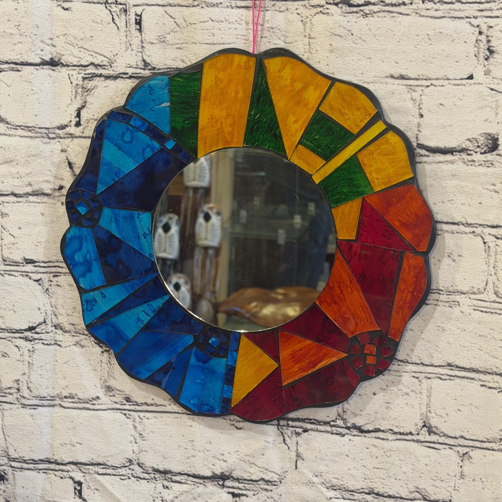 Rainbow Flower Shape Black Mosaic Tile Wall Mirror 30cm x 30cm 12Inches Handmade2