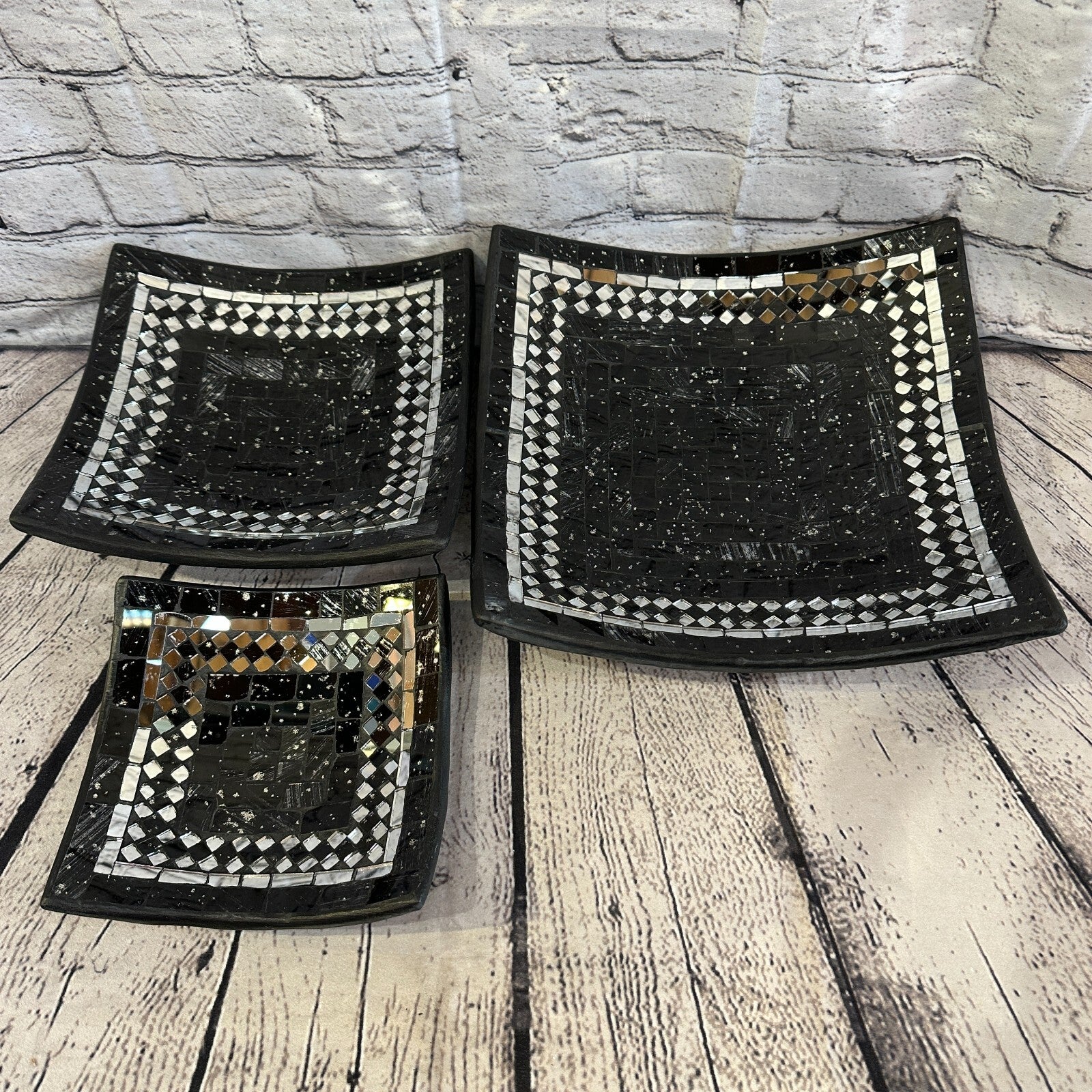 20cm Black Square Mosaic Handmade Ceramic Glass Tile Bowl Fruit6