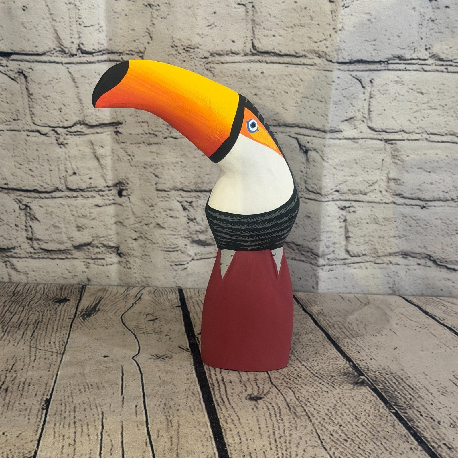 20cm Black White Toucan Bird Ornament Statue Fair Trade Hand Made Carved Wood2