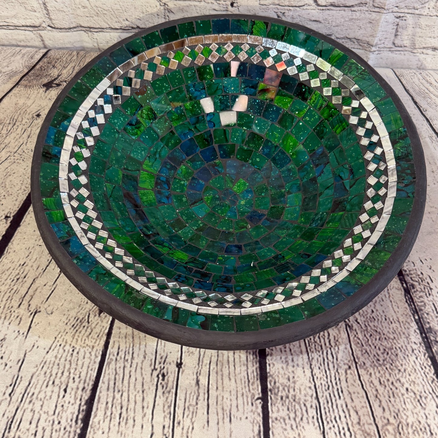 35cm Green Round Mirror Mosaic Handmade Ceramic Glass Tile Bowl Fruit0