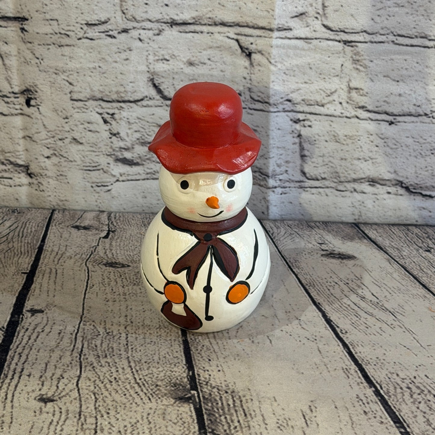 15cm x 10cm Red Top Hat Snowman Handcrafted Wood Xmas Christmas Ornament1