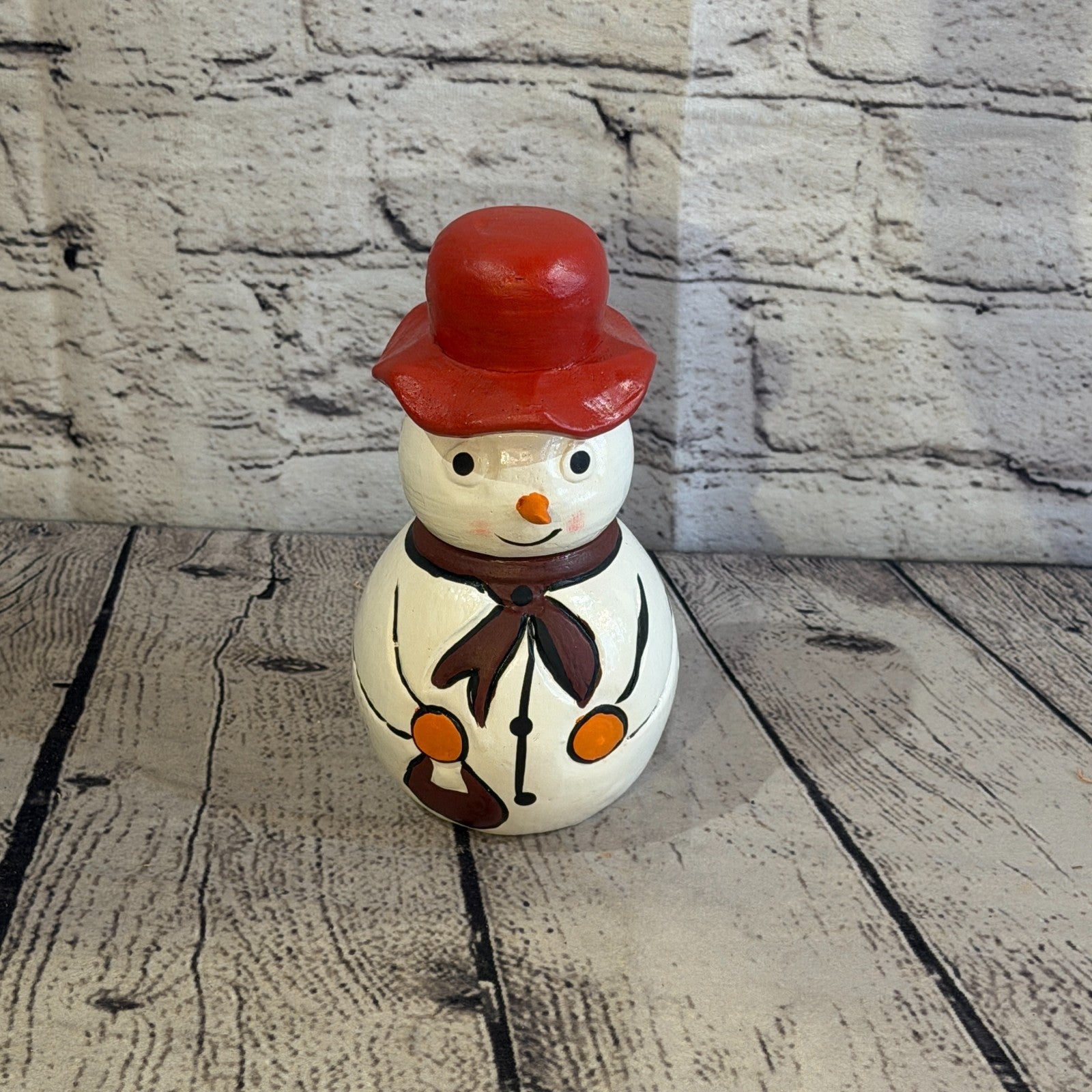 15cm x 10cm Red Top Hat Snowman Handcrafted Wood Xmas Christmas Ornament1