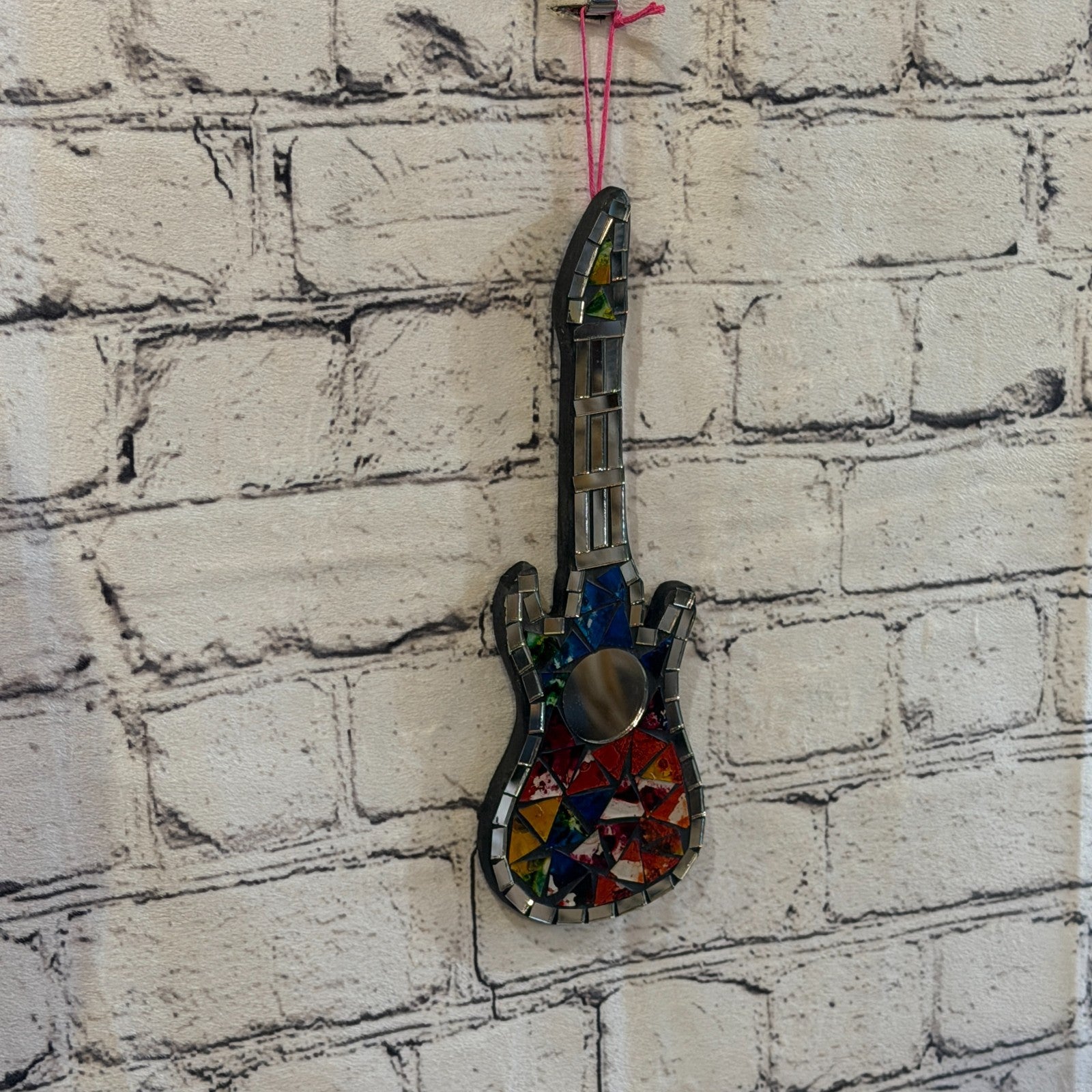 Rainbow Electric Guitar Mosaic Tile Wall Mirror 25cm Handmade Random Colour6