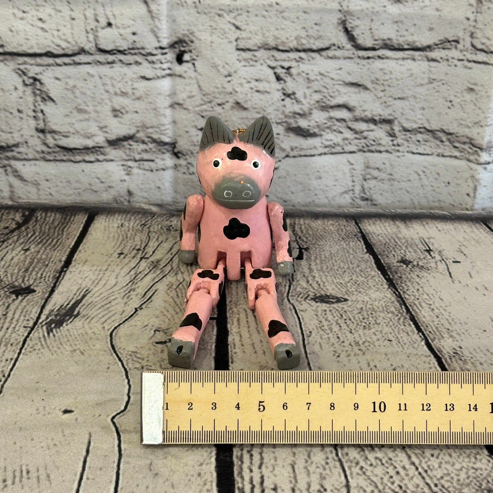 10cm Pink Pig Sitting Animal, Wooden Shelf Ornament Handmade and Fairtrade7