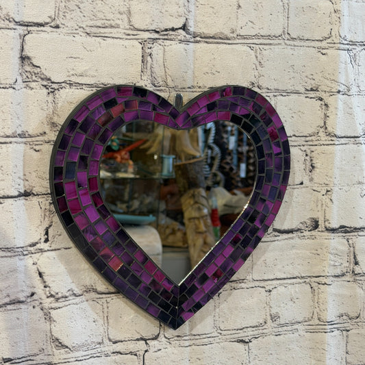 Purple Heart Shape Mosaic Tile Wall Mirror 28cm x 25cm 10 Inches Handmade New0