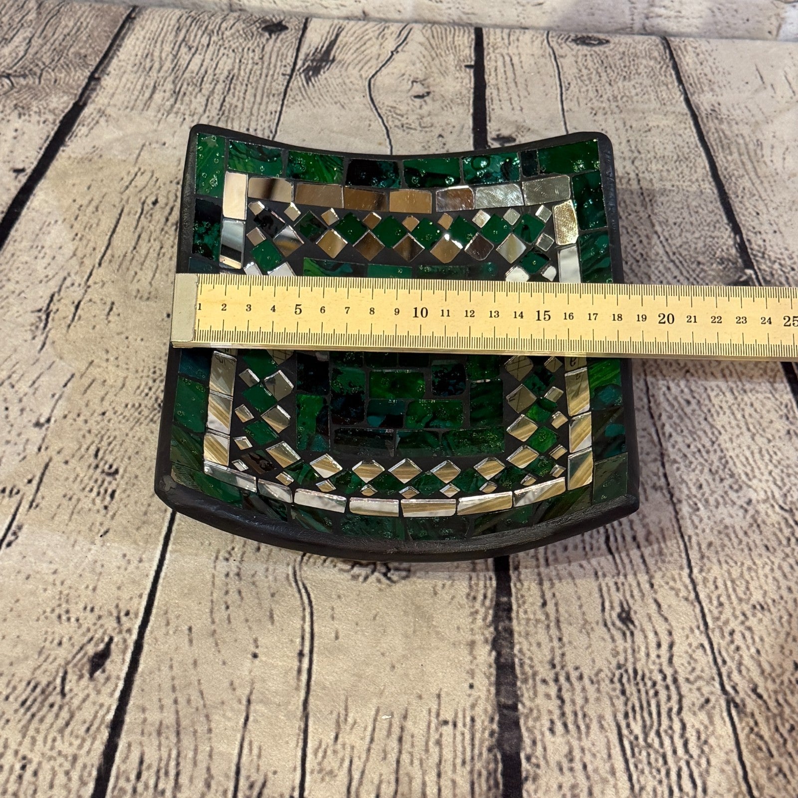 20cm Green Square Mirror Mosaic Handmade Ceramic Glass Tile Bowl Fruit1