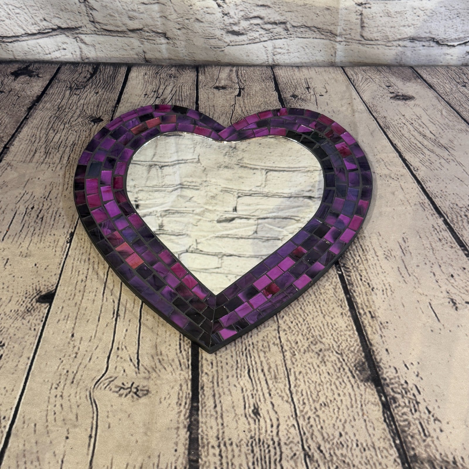 Purple Heart Shape Mosaic Tile Wall Mirror 28cm x 25cm 10 Inches Handmade New3