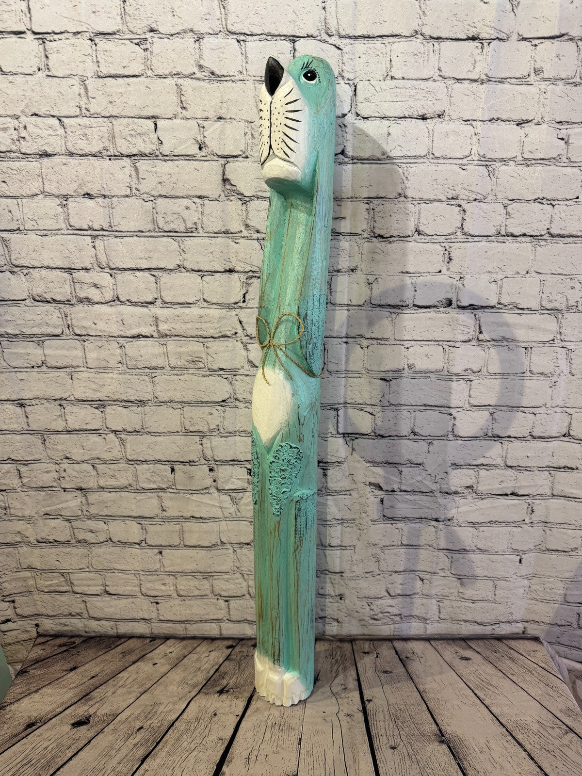 100cm Green Teal Wooden Shabby Dog Statue Ornament Fair Trade Handcarved0
