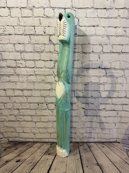 100cm Green Teal Wooden Shabby Dog Statue Ornament Fair Trade Handcarved0