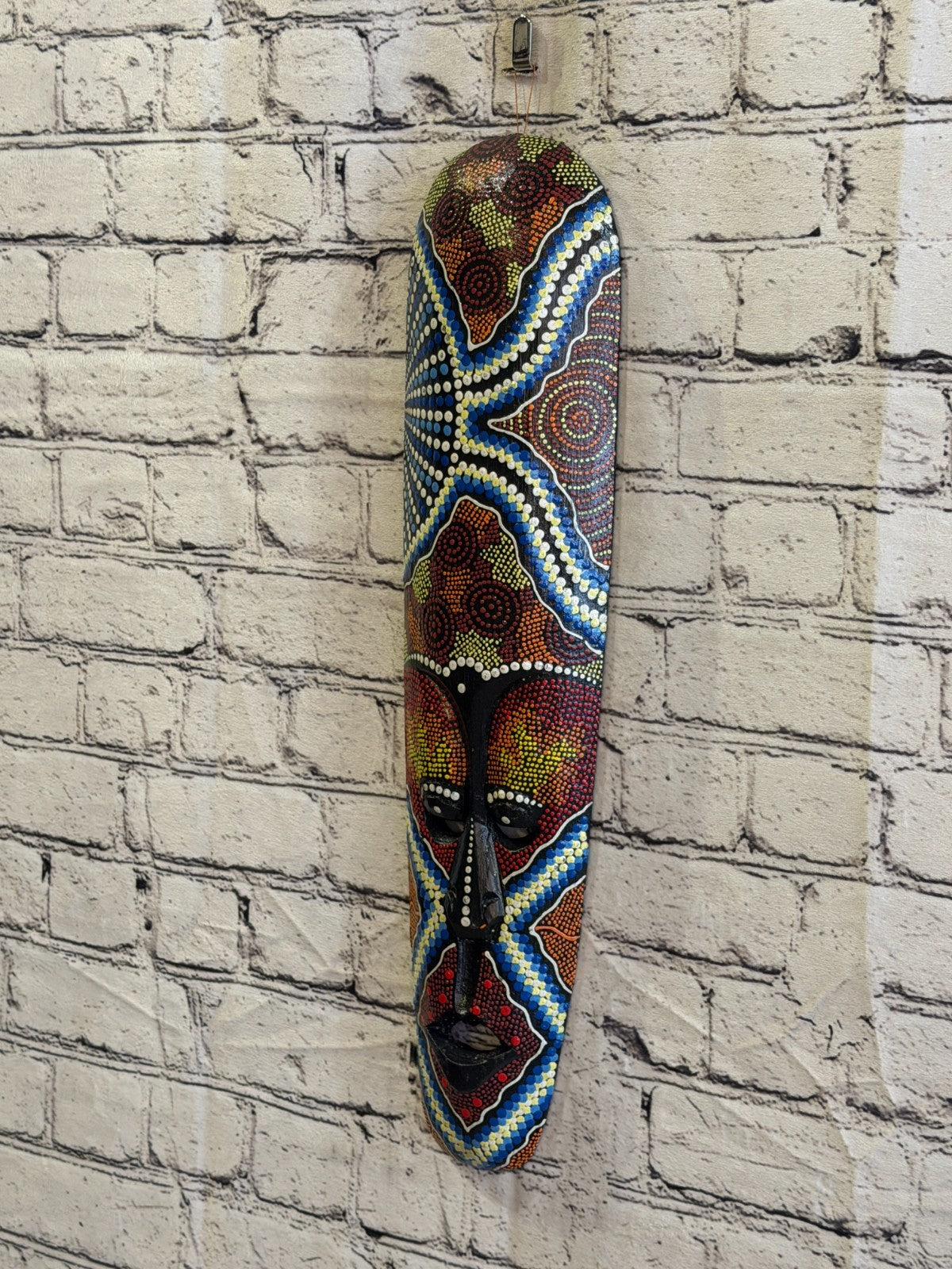 50cm Mask Carved Wooden Dot Painted Ethnic Tribal Tiki Wall Art No 1 New1