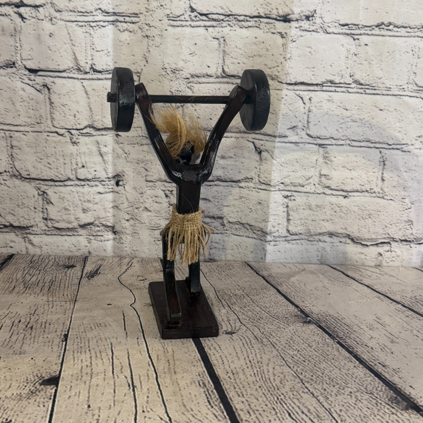 20cm Weight Lifting African Tribal Warrior Man Figure Statue Wood Hand Carved4