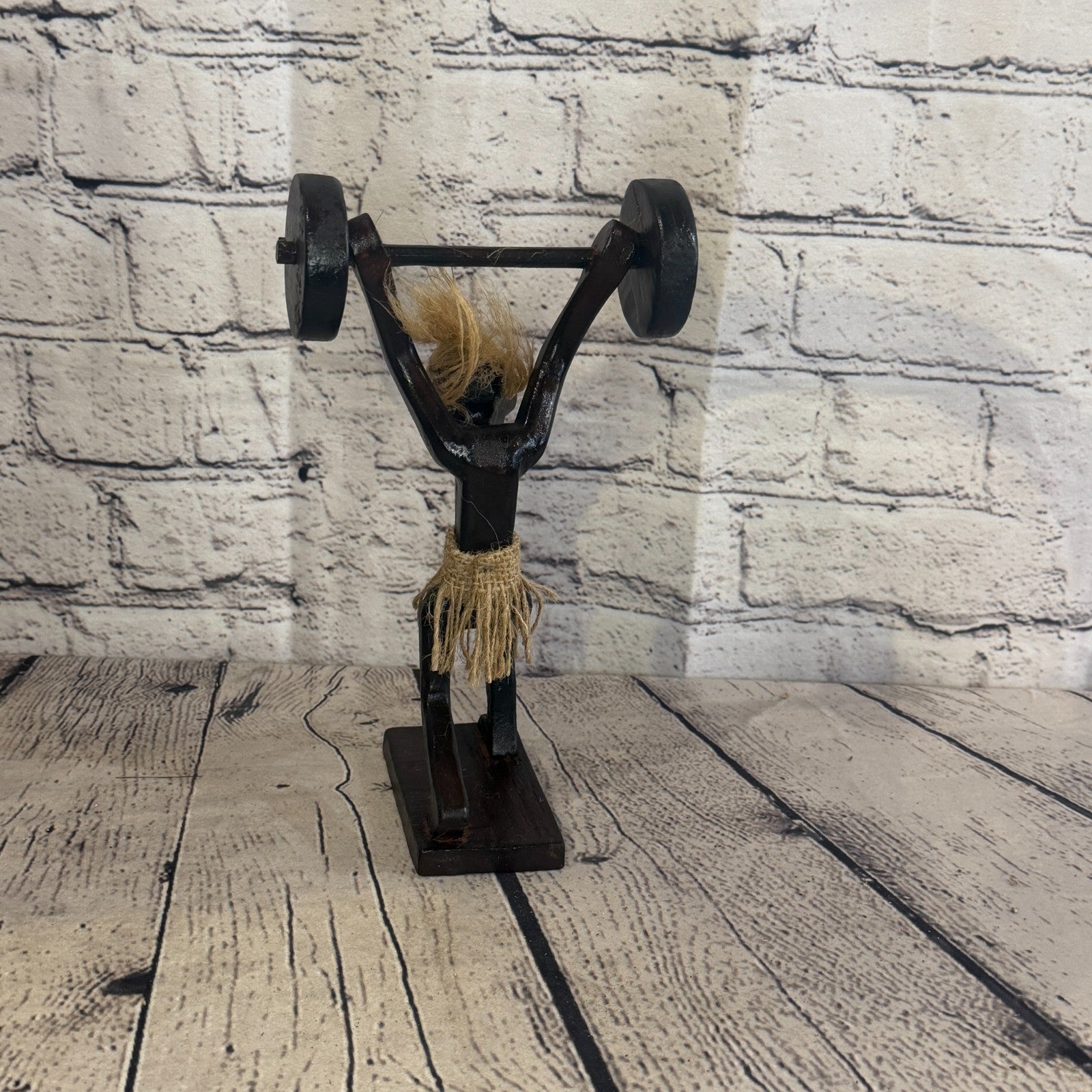 20cm Weight Lifting African Tribal Warrior Man Figure Statue Wood Hand Carved4