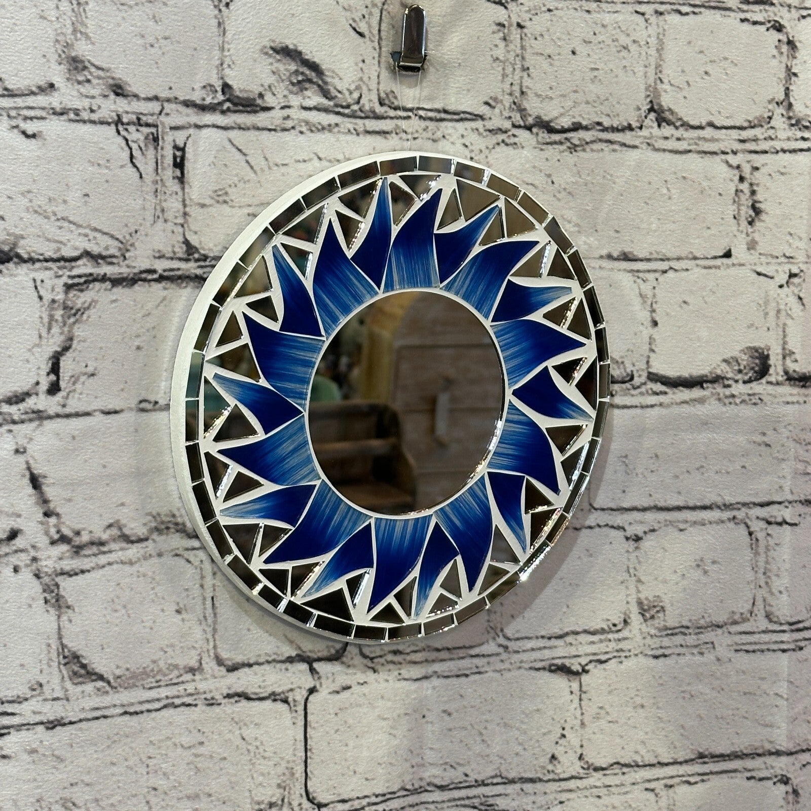 Dark Blue Flame Sun Mosaic Tile Wall Mirror 20cm x 20cm 8 Inches Handmade New0