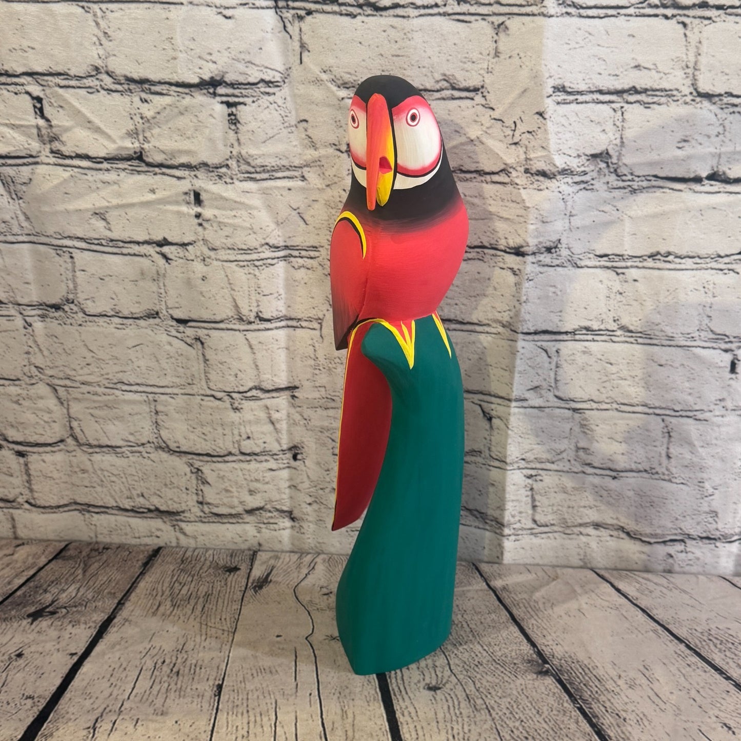 40cm Dark Red Parrot Bird Ornament Statue Fair Trade Hand Made Carved Wood1