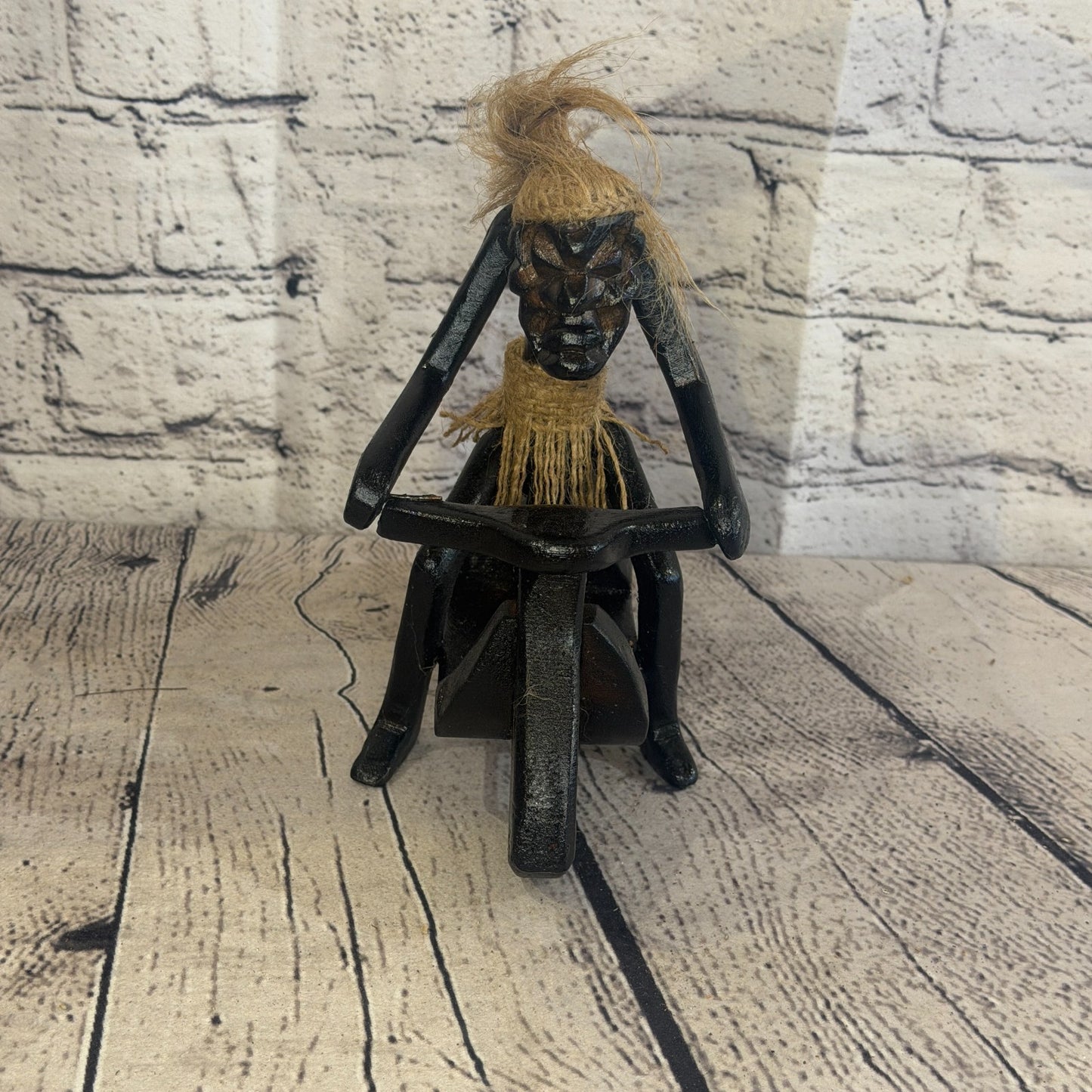 20cm Moped Rider African Tribal Warrior Man Figure Statue Wood Hand Carved1