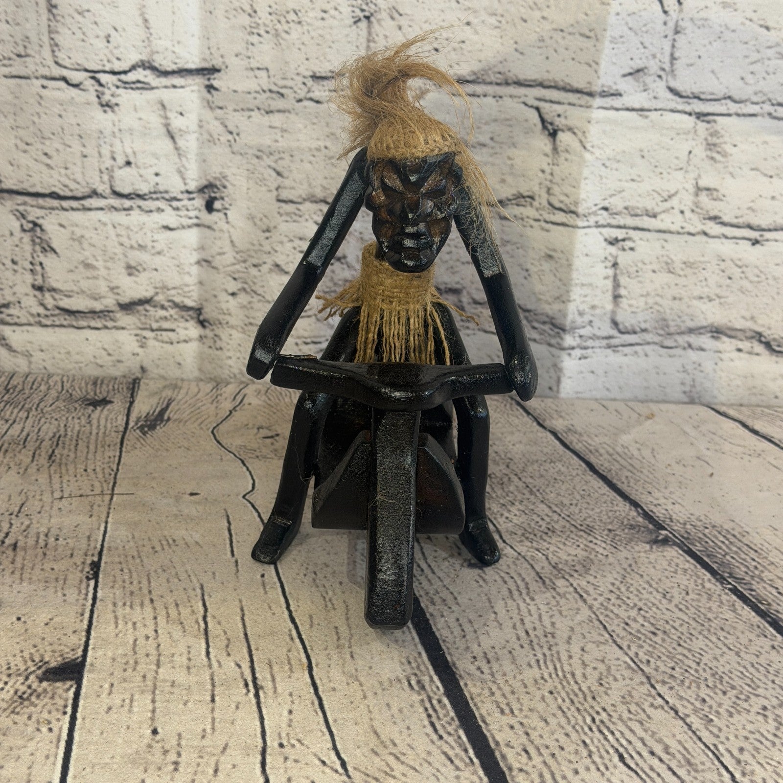 20cm Moped Rider African Tribal Warrior Man Figure Statue Wood Hand Carved1