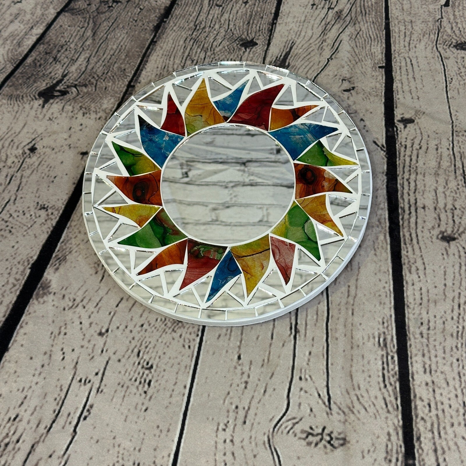 Rainbow White Sun Mosaic Tile Wall Mirror 20cm x 20cm 8 Inches Handmade New2