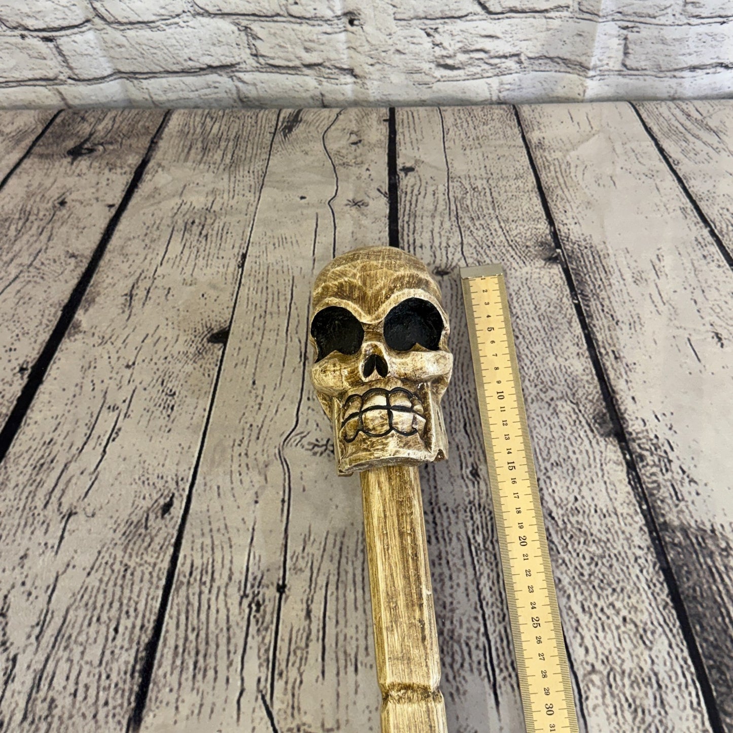 110cm Skeleton Skull Plain Wood Stick Hand Carved Halloween Walking Staff7