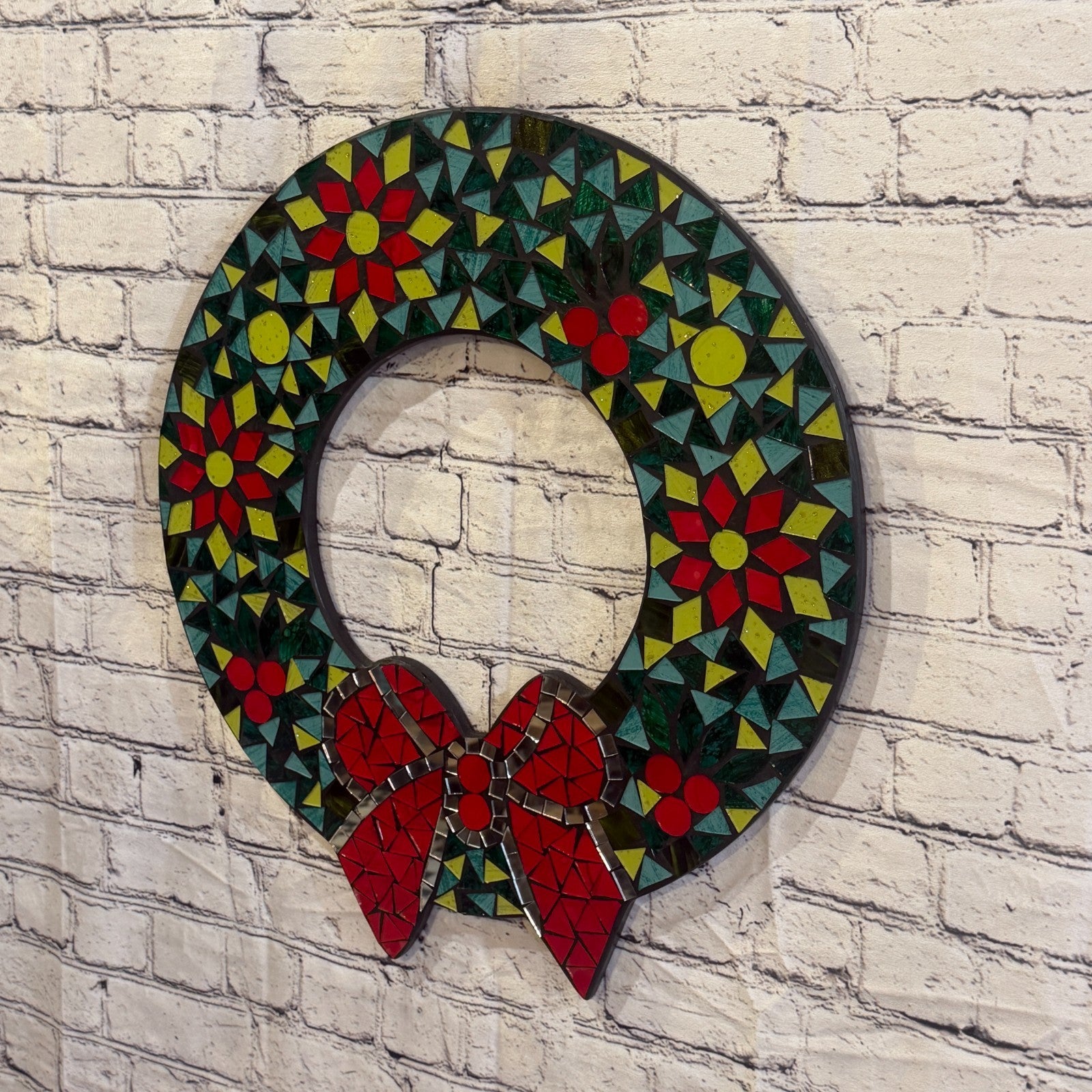 Holly Wreath Christmas Mosaic Tile Wall Mirror 55cm x 50cm 20Inches Handmade New1