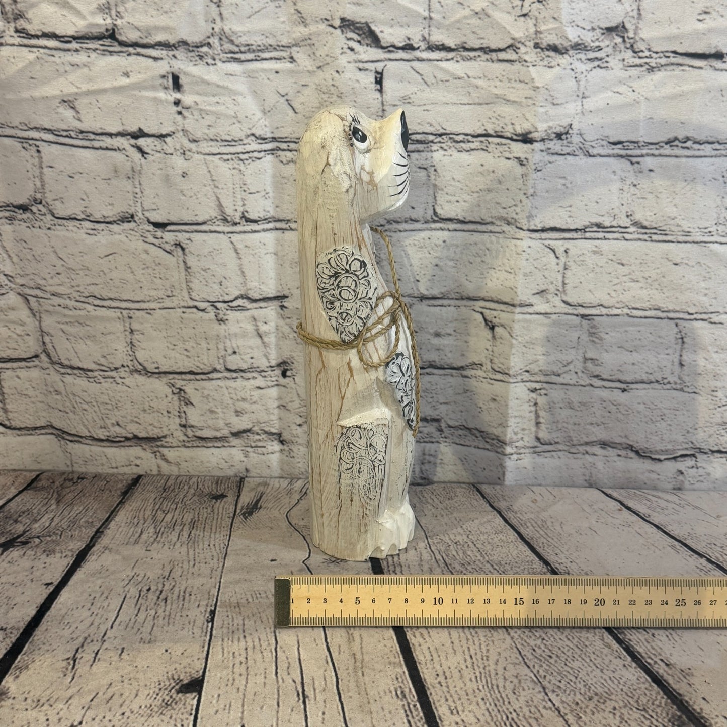 30cm White Wooden Shabby Dog Statue Ornament Fair Trade Handcarved7