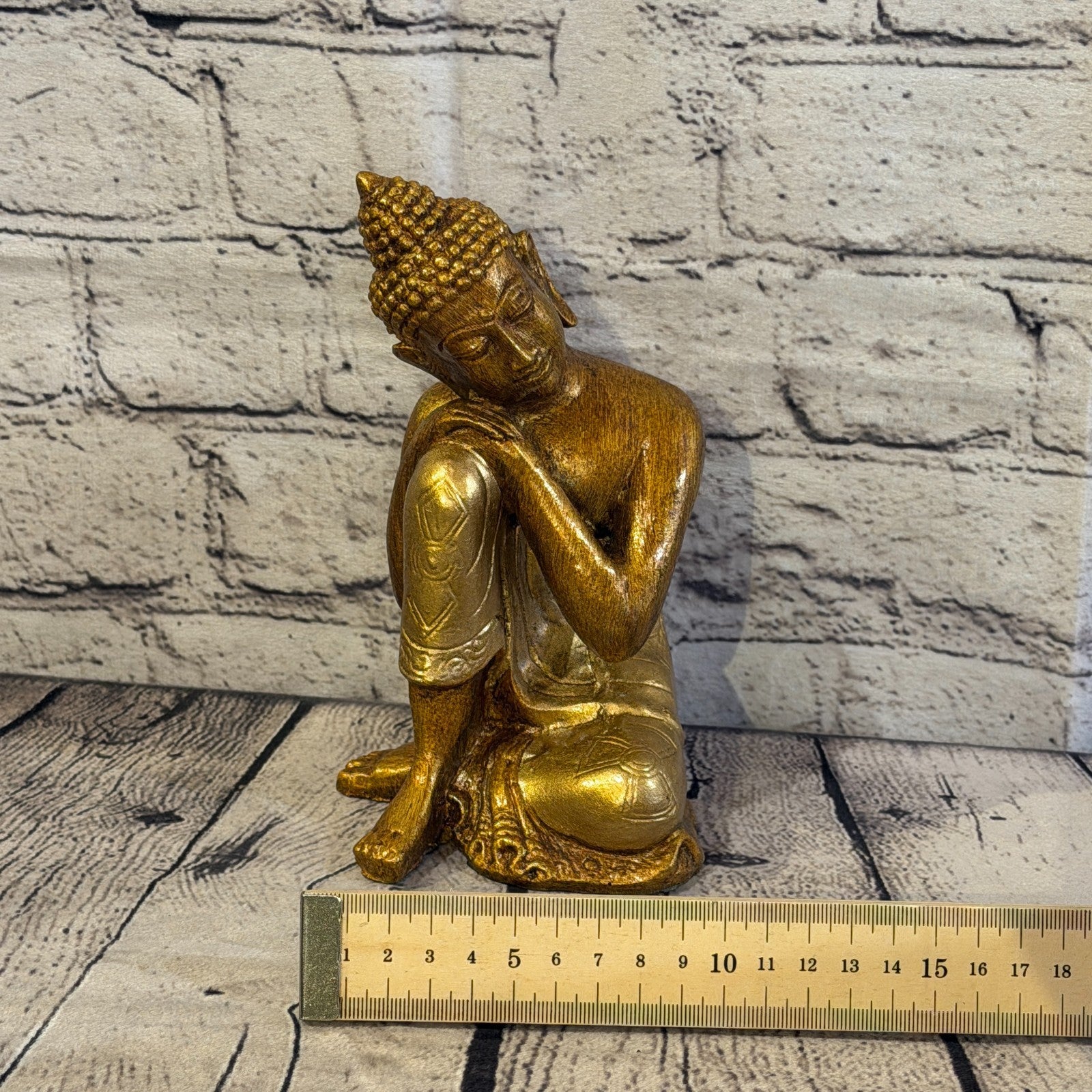 Bronze & Bronze 20cm x 10cm Thai Kneeling Buddha Sitting  Statue Resin Hindu6