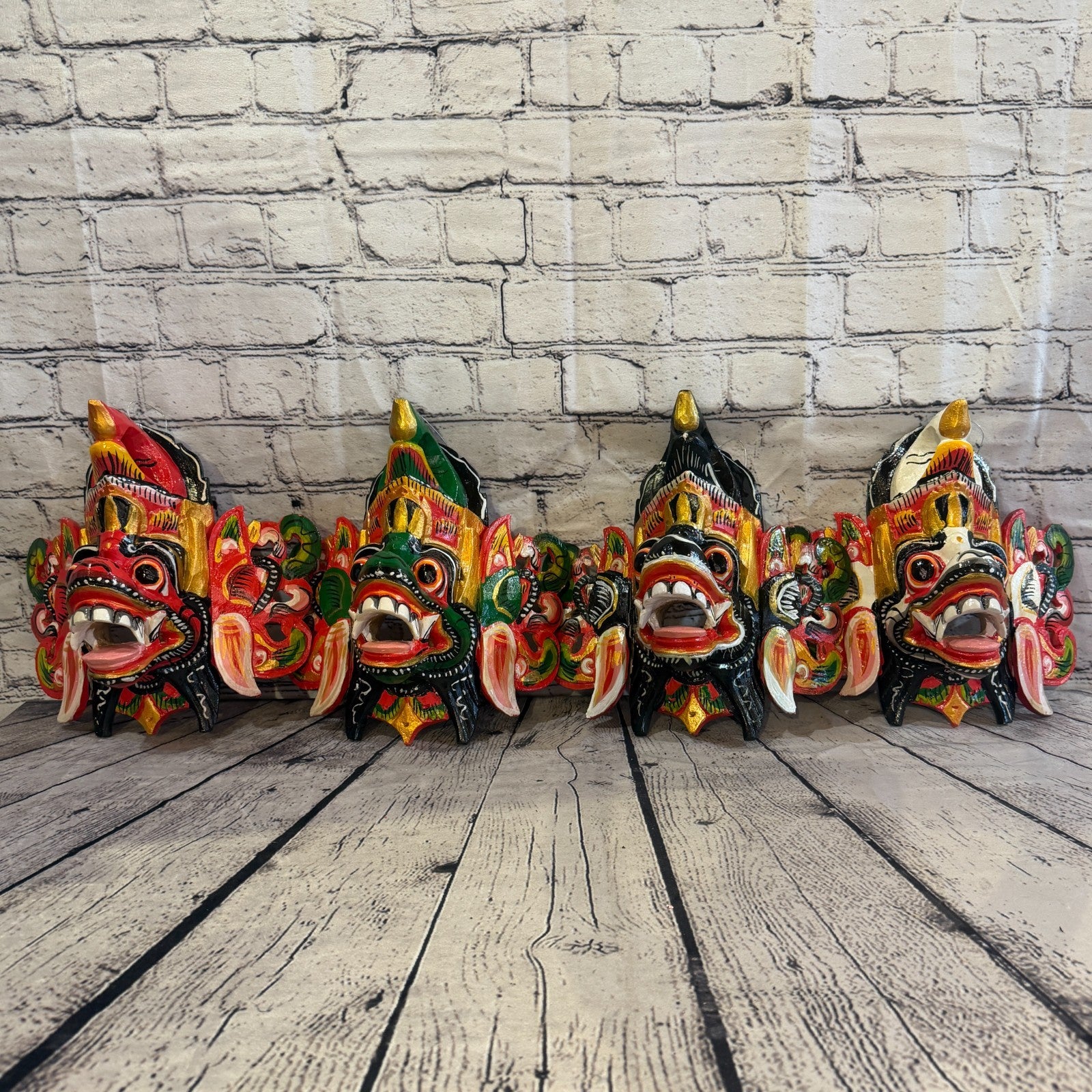 25cm Barong Crown White Demon Dragon Hindu Deity Wooden Hand Carved Mask Painted7