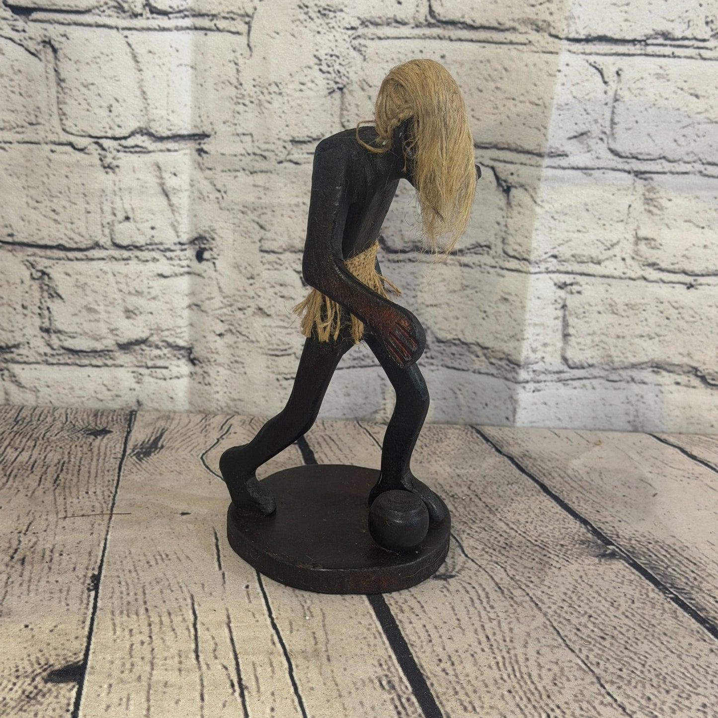 20cm Football Player African Tribal Warrior Man Figure Statue Wood Hand Carved2