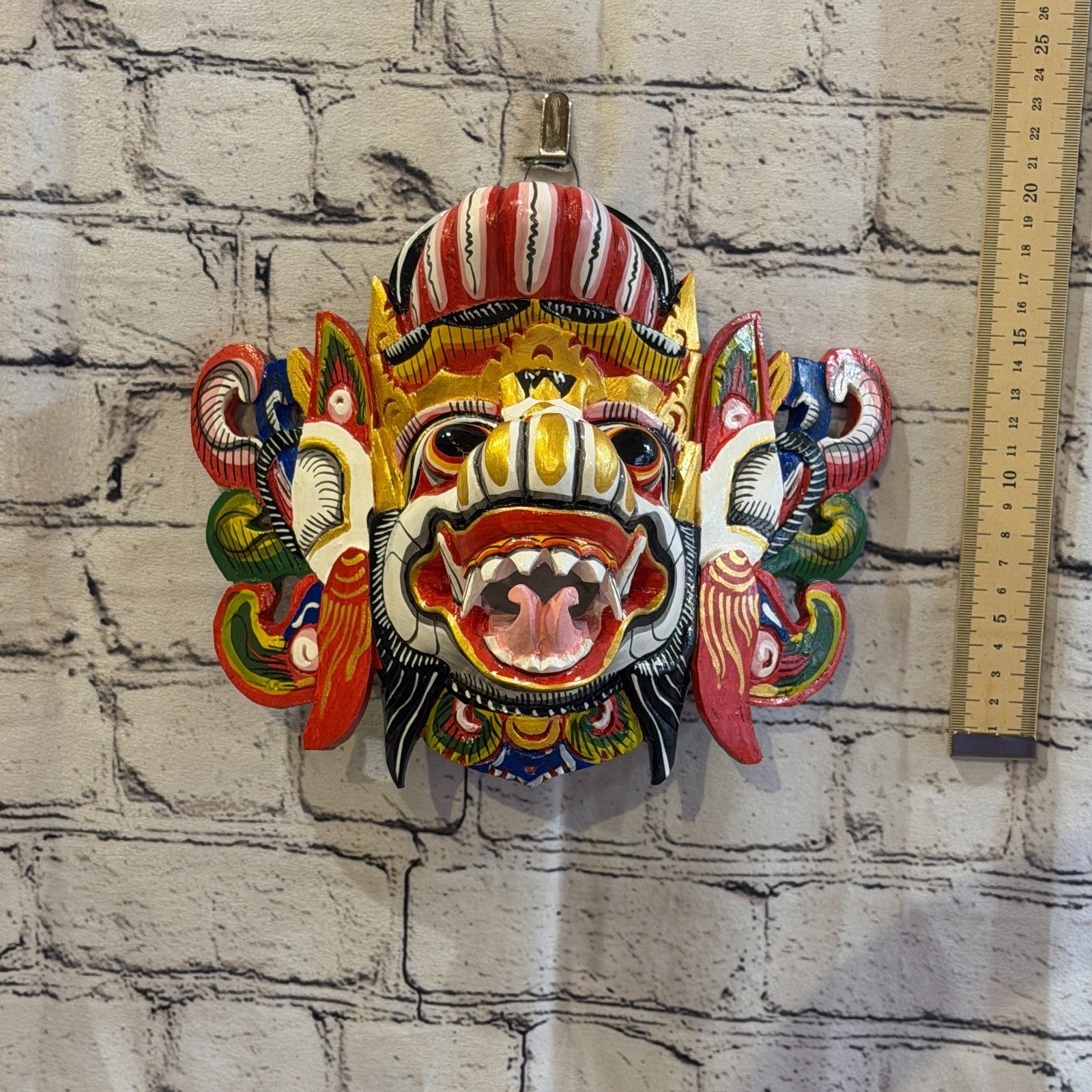 20cm Barong Wide White Demon Dragon Hindu Deity Wooden Hand Carved Mask Painted5