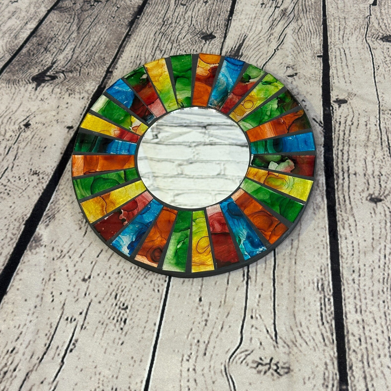 Rainbow Black Line Mosaic Tile Wall Mirror 20cm x 20cm 8 Inches Handmade New2
