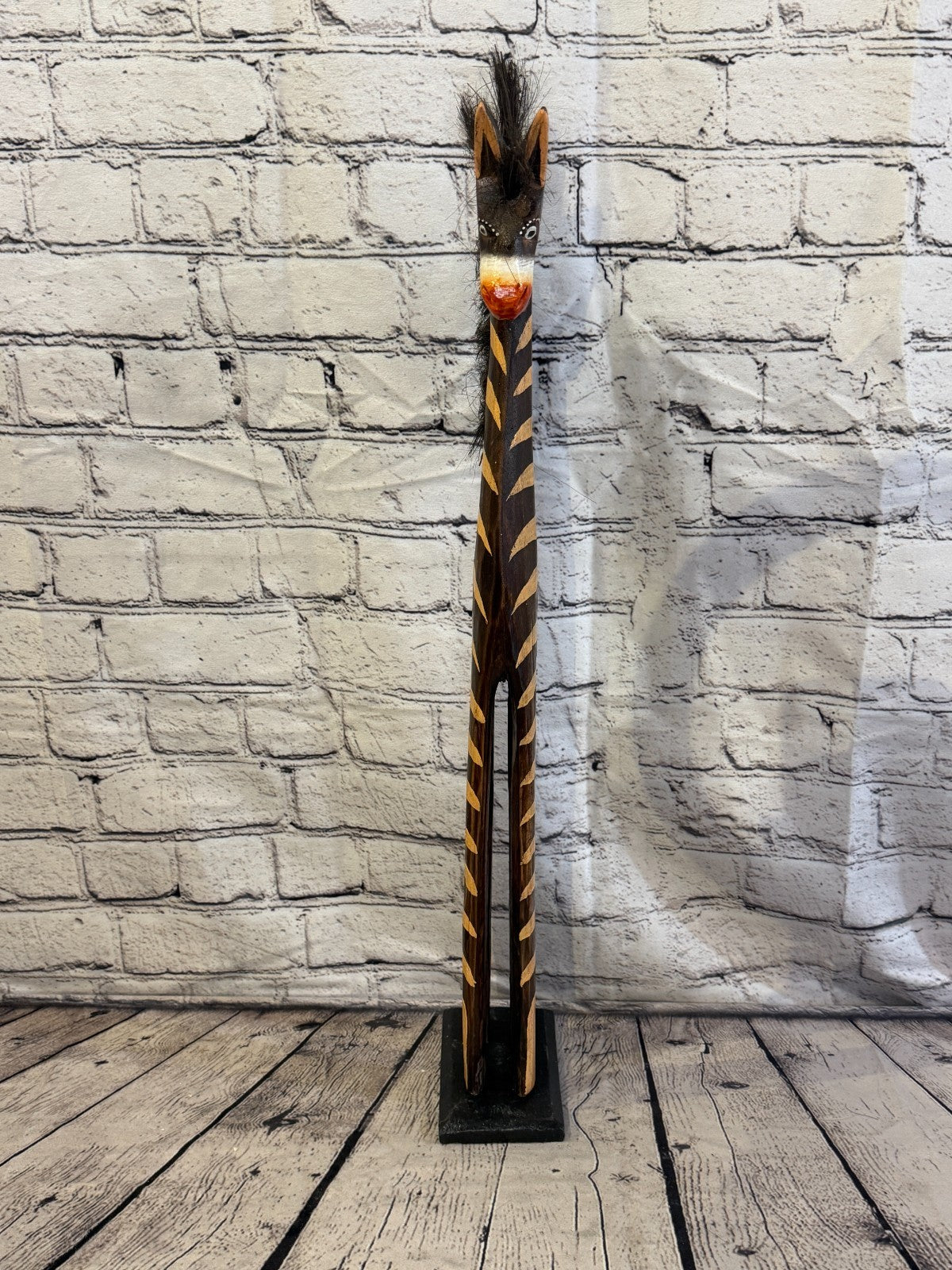 60cm Painted Wooden Horse Standing Single Carved Solid Wood Zebra Handmade1