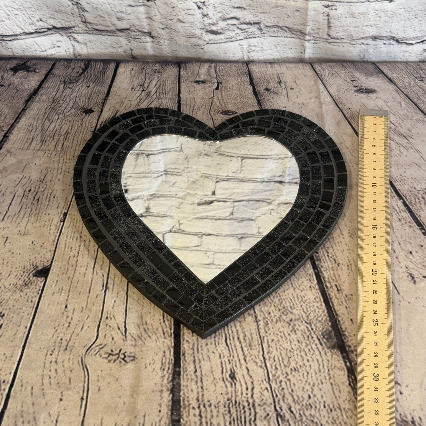 Black Heart Shape Mosaic Tile Wall Mirror 28cm x 25cm 10 Inches Handmade New5