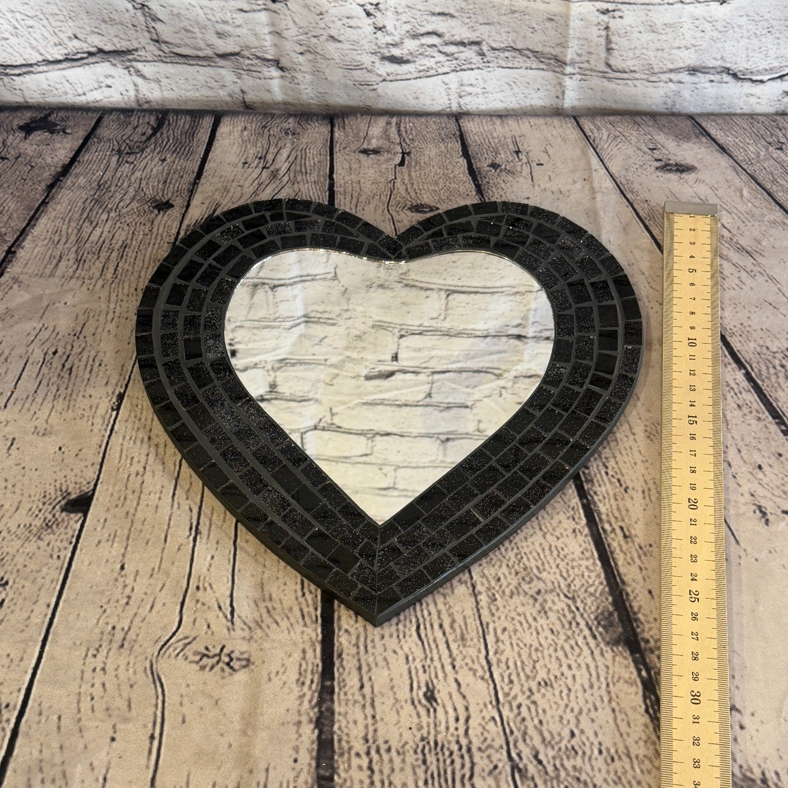 Black Heart Shape Mosaic Tile Wall Mirror 28cm x 25cm 10 Inches Handmade New5