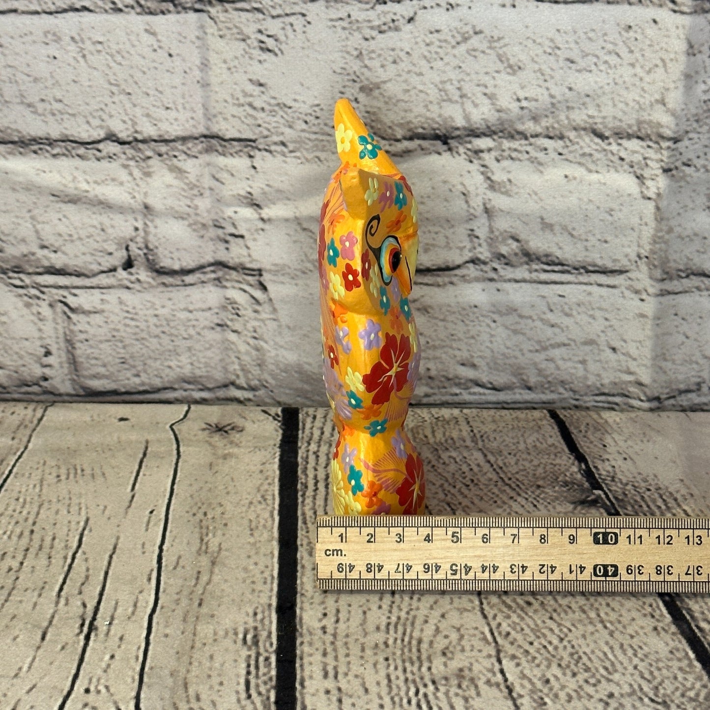 Orange Small Wooden Owl With Flower Pattern 12cm x 8cm Handmade and Fairtrade7