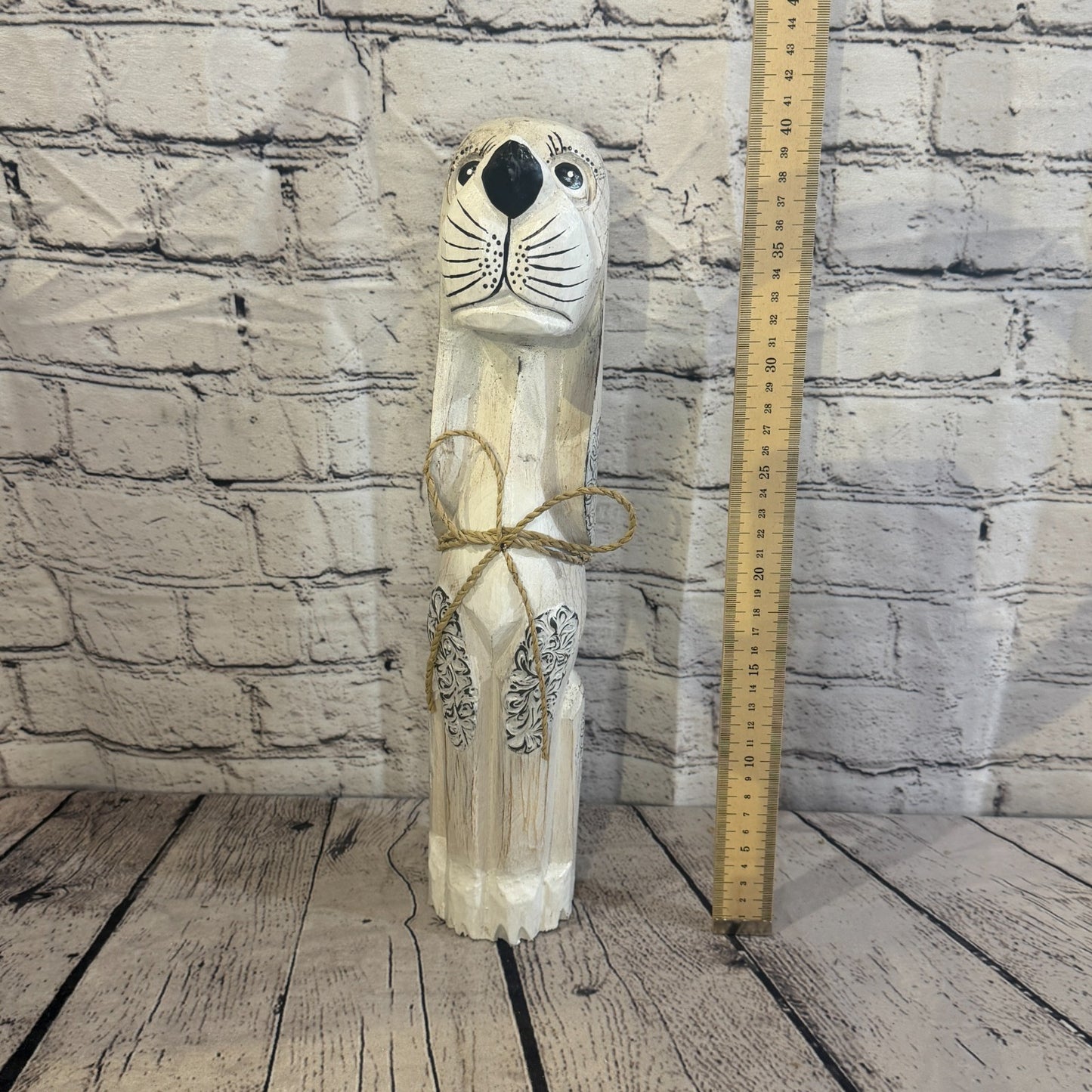 40cm White Wooden Shabby Dog Statue Ornament Fair Trade Handcarved5