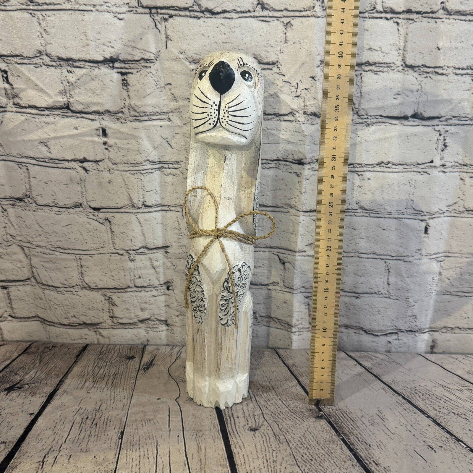 40cm White Wooden Shabby Dog Statue Ornament Fair Trade Handcarved5