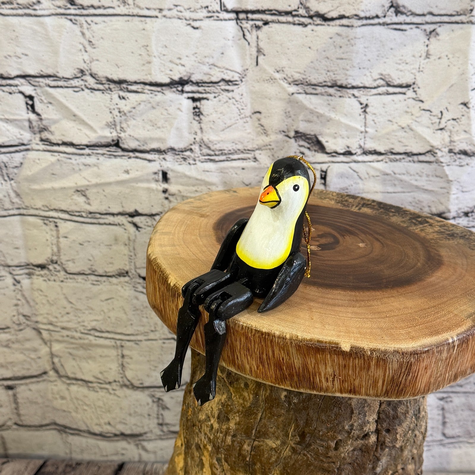 10cm Black White Penguin Sitting Animal Wooden Shelf Ornament Handmade Fairtrade8