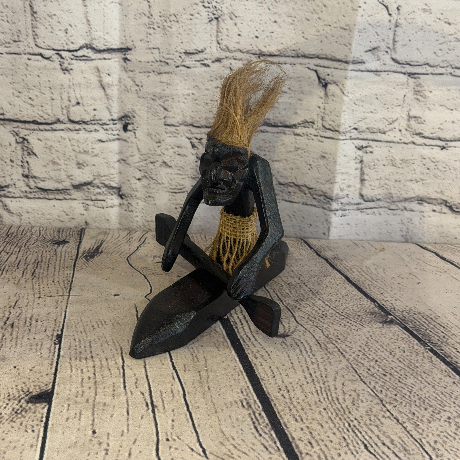 15cm Canoe Rider African Tribal Warrior Man Figure Statue Wood Hand Carved0