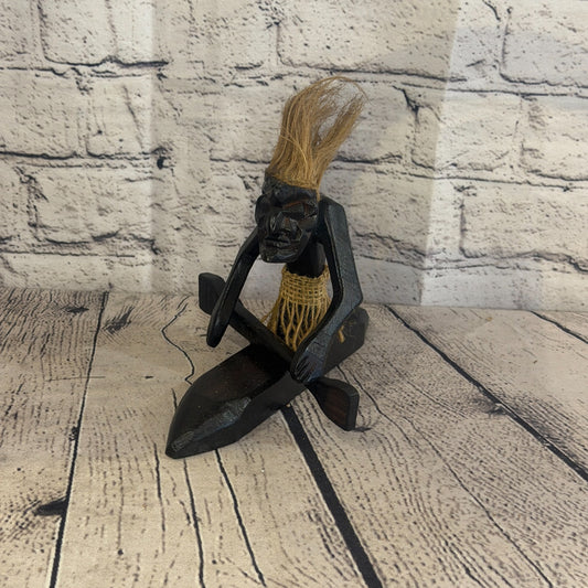 15cm Canoe Rider African Tribal Warrior Man Figure Statue Wood Hand Carved0
