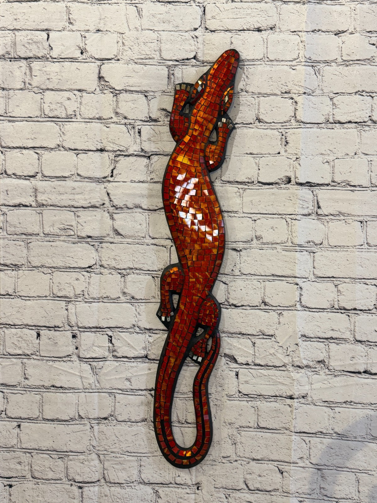80cm Gecko Orange Mosaic Wall Hanging Wooden Ornaments Wood Carving2