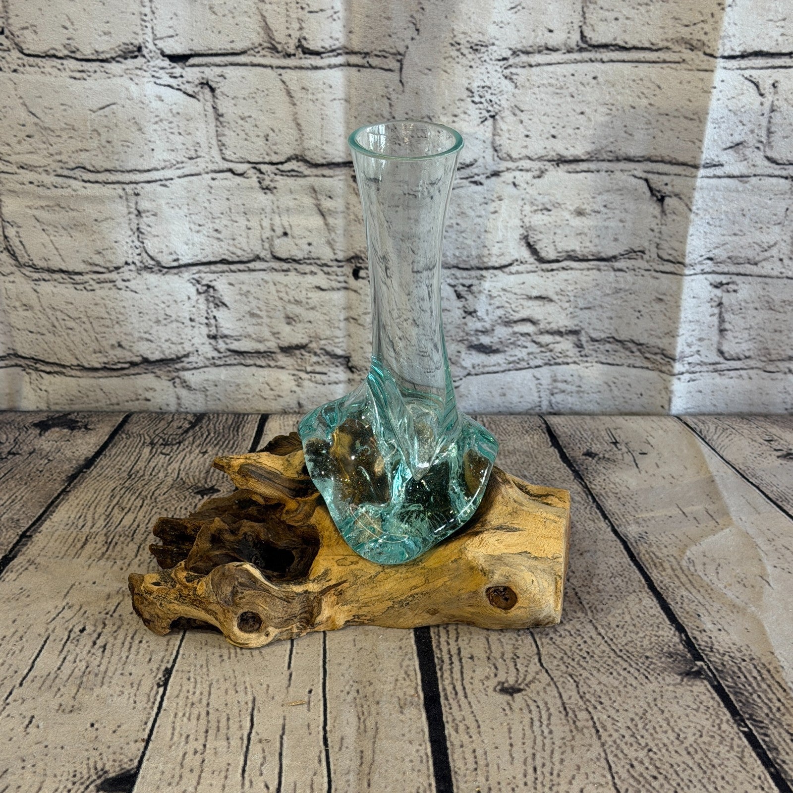 20cm Tall Vase Colour Melted Glass Wood Decorative Vase Glass Sculpture Crafted0